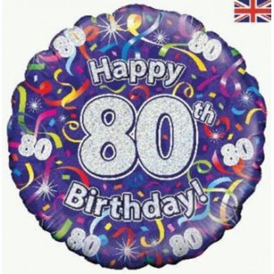 Purple Streamers 80th Birthday Balloon Purple Streamers 80th Birthday Balloon